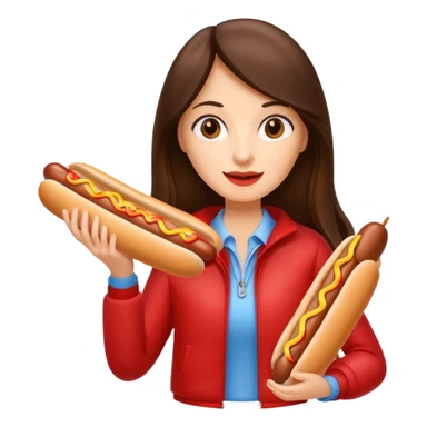 tourist brunette long hair woman holding hot dog sticker