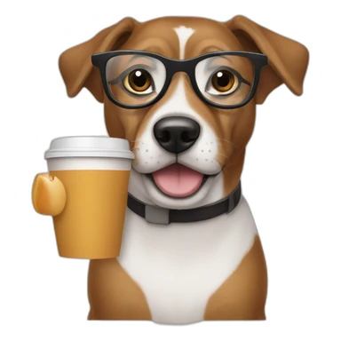 a dog drinking coffee in nerd glasses sticker