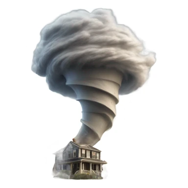  A powerful tornado, made of swirling wind and debris, twisting upward, with dust and objects flying around, creating a chaotic and destructive force. sticker