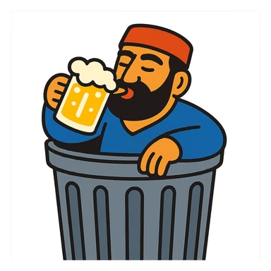 Armenian man drinking beer in a trash can sticker