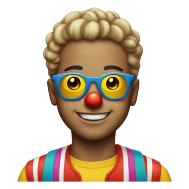 smiling boy with sunglasses outdoors dressed as clown sticker