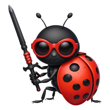 an evil ladybug with dark sunglasses and a weapon sticker