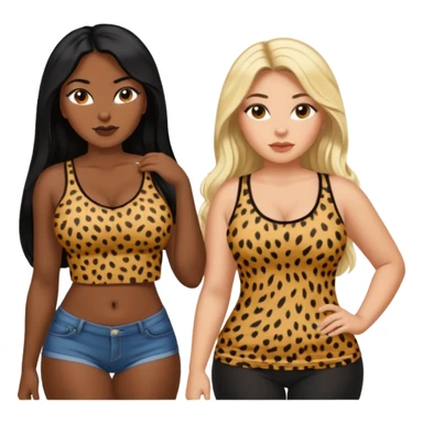 Tan Latina woman with long black hair chubby and black dark skinned woman with long blonde hair slim thick in cheetah top sexy sticker