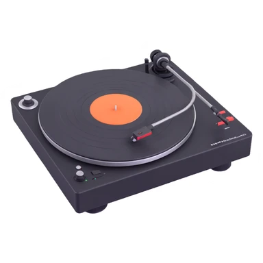 Technics-style turntable in 3D, Disney Pixar animation style, playful rounded features, vibrant colors, predominantly black color scheme sticker