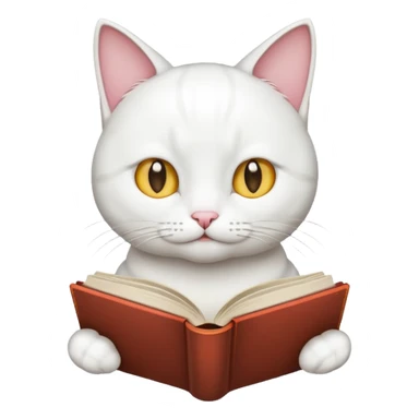 white Cat reading book sticker