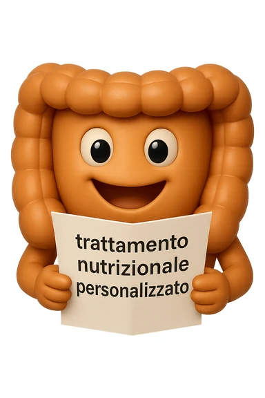 emoji stile iphone di un intestino felice che legge un foglio con la scritta "trattamento nutrizionale personalizzato", non fargli il naso, iperrealistico 4k sticker