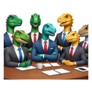 different office dinosaurs in suits sitting along the conference table sticker