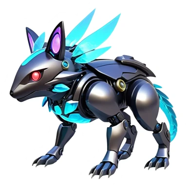 Epic legendary rare glowing mechanical Shiny sparkly transparent bioluminescent luminescent vibrant bright pastel dark exotic iridescent colorful gradients futuristic modern metallic glossy glittery fantasy-cyber-Protogen-Fakémon-Pokémon-Vernid-creature sticker