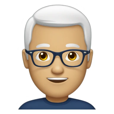 a person with black haired bald with white glasses and navy tshirt sticker