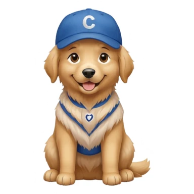 Golden retriever dog with blue baseball cap fullbody sitting down sticker