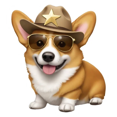 Corgi wearing shades and a brown fitted hat with a star on it sticker