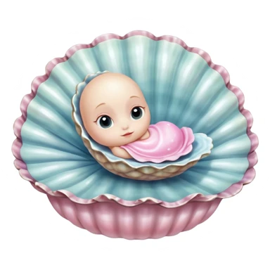 charming baby oyster from Alice in Wonderland, resting on a shimmering shell bed sticker