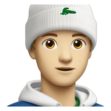 white boy using lacoste beanie with lacoste sticker