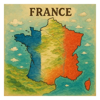 ghibli style France map with flag colors sticker