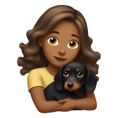 Brown long wavy hair girl cuddling a small brown shorthair dachshund and fluffy black dog sticker