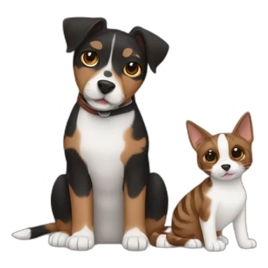 Black mackerel tabby cat and brown Jack Russell dog hugging sticker