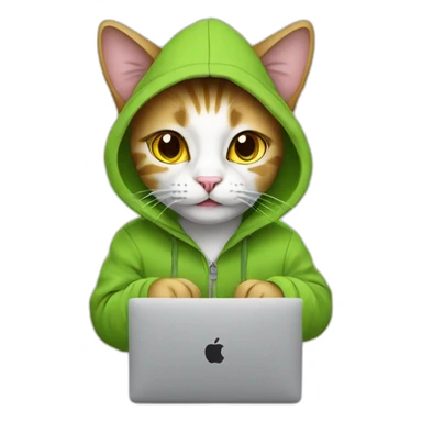 cat with hoodie and a macbook sticker