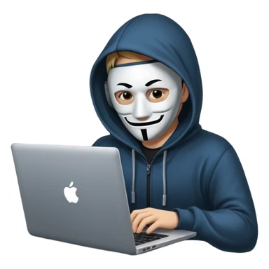 hacker with mask using laptop sticker