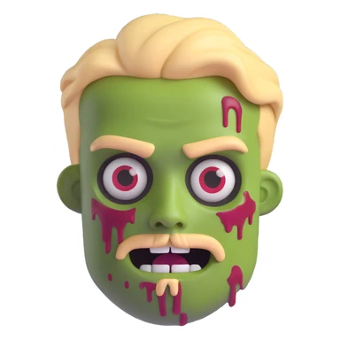 Transform this cartoon 3D emoji style man into a zombie with blonde hair and a goatee, keeping the same cartoon 3D emoji style and details consistent. sticker