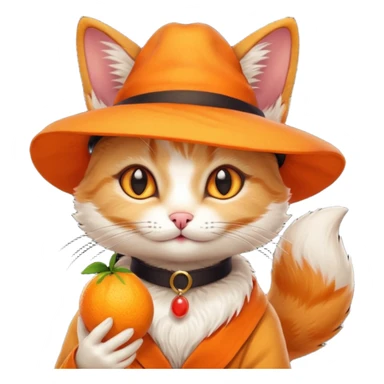 Cat wearing a hat and has a kitsune fruit in her hand sticker