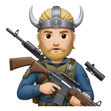 Viking in seal team 6 outfit with a military rifle sticker
