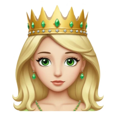 Emoji d’une femme blonde aux yeux en amande vert avec de long cils noir et une couronne avec écrit Princesse Elite sticker