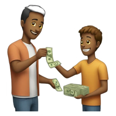 man giving money to friend sticker