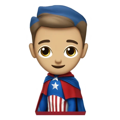 Emoji of Homelander from ‘The Boys’ series. USA flag-inspired costume with cape (red, blue, white). Confident, slightly menacing expression. sticker