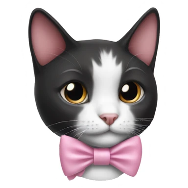 Black and white cat wearing a soft pink bow sticker