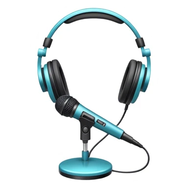 Create an emoji for podcasting. Show a microphone with headphones, symbolizing the recording of a podcast. Use modern, professional colors. Do not include any emojis or smiley faces. Make the background transparent. sticker