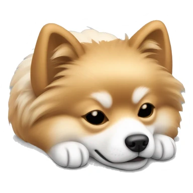 sleeping lying down pomeranian-spitz mix light brown and white with gray ears sticker