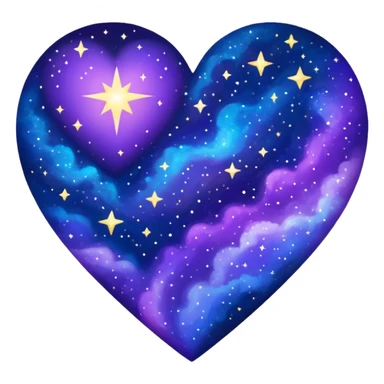a heart shape with a night sky galaxy texture, sparkling stars, deep blues and purples sticker