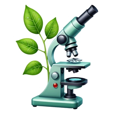 An icon featuring a DNA strand, a microscope with visible cells, and a green leaf, symbolizing biology. The design includes animal cells, plant structures, representing the study of living organisms and ecosystems. Transparent background highlights life sciences and biological research. sticker