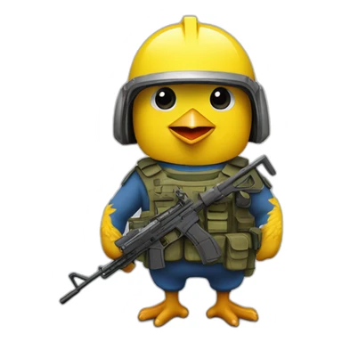 Un poussin jaune avec un casque militaire et une arme a feu et la drapeau français minion sticker