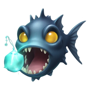 Anglerfish with a glowing lure hanging from its forehead, sharp teeth, and big eyes. sticker