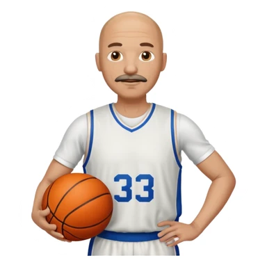 bald man basketball player white jersey with mustache holding basket ball sticker
