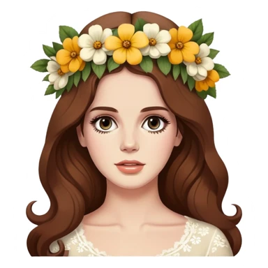 Lana Del Rey with flower crown and vintage style sticker