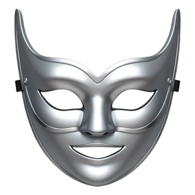 A sleek masquerade mask emoji made of polished silver chrome, smooth sensual curves, reflective metallic surface, mysterious sexy luxury vibe, minimal iOS emoji style, centered, clean white background sticker