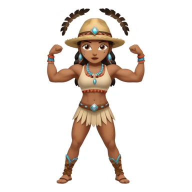 native american brown skin sexy girl, flexing muscles, full body, muscled, with traditional outfit and hat sticker