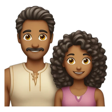 indian family with one dad and one son straight hair and one mom and one daughter curly hair sticker