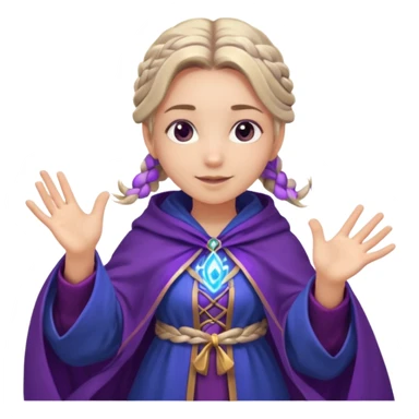 A playful mage girl with braids, purple cloak, and magic swirling around her hands.
 sticker