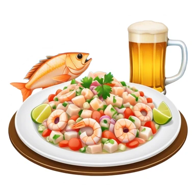 Ceviche de pescada con una cerveza a lado frente al mar sticker