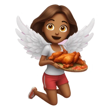 a girl flying with two bbq chicken wings on her back sticker