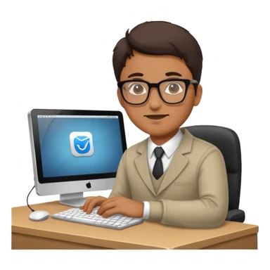 man working on his computer sticker