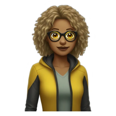spider woman shaggy hair, yellow glasses sticker