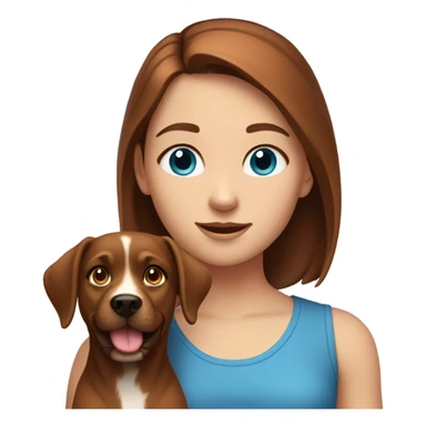 A brown hair girl with blue eyes and a ruby colored dog  sticker