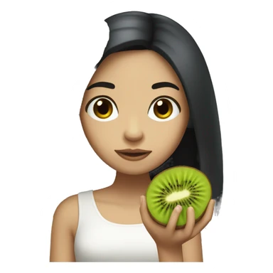 philipino white girl with long black hair holding a kiwi sticker