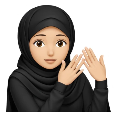 Hijabi girl sitting and hiding her face from her hands made into half open fists and completely covered her face sticker