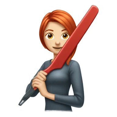 A red headed girl with a straightening iron in her hand to straighten her hair sticker