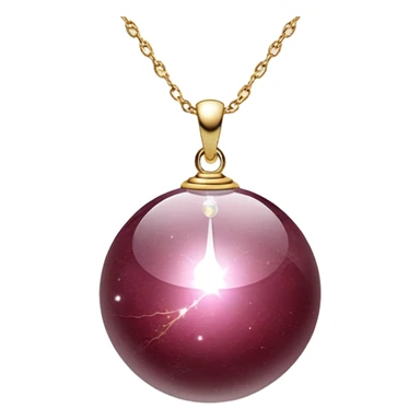 A polished round ball wine granite pendant suspended from a delicate gold chain, like a drop of enchanted starlight, glowing with the warmth of passion and the quiet power of transformation ethereal floating magical moving around... rebirth  sticker